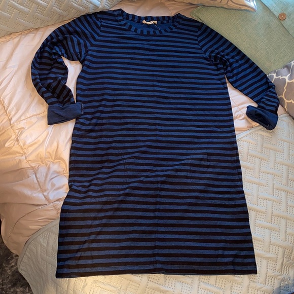 Jane and Delancey 100% Cotton T-Shirt dress horizontal stripe navy black small - Picture 2 of 13